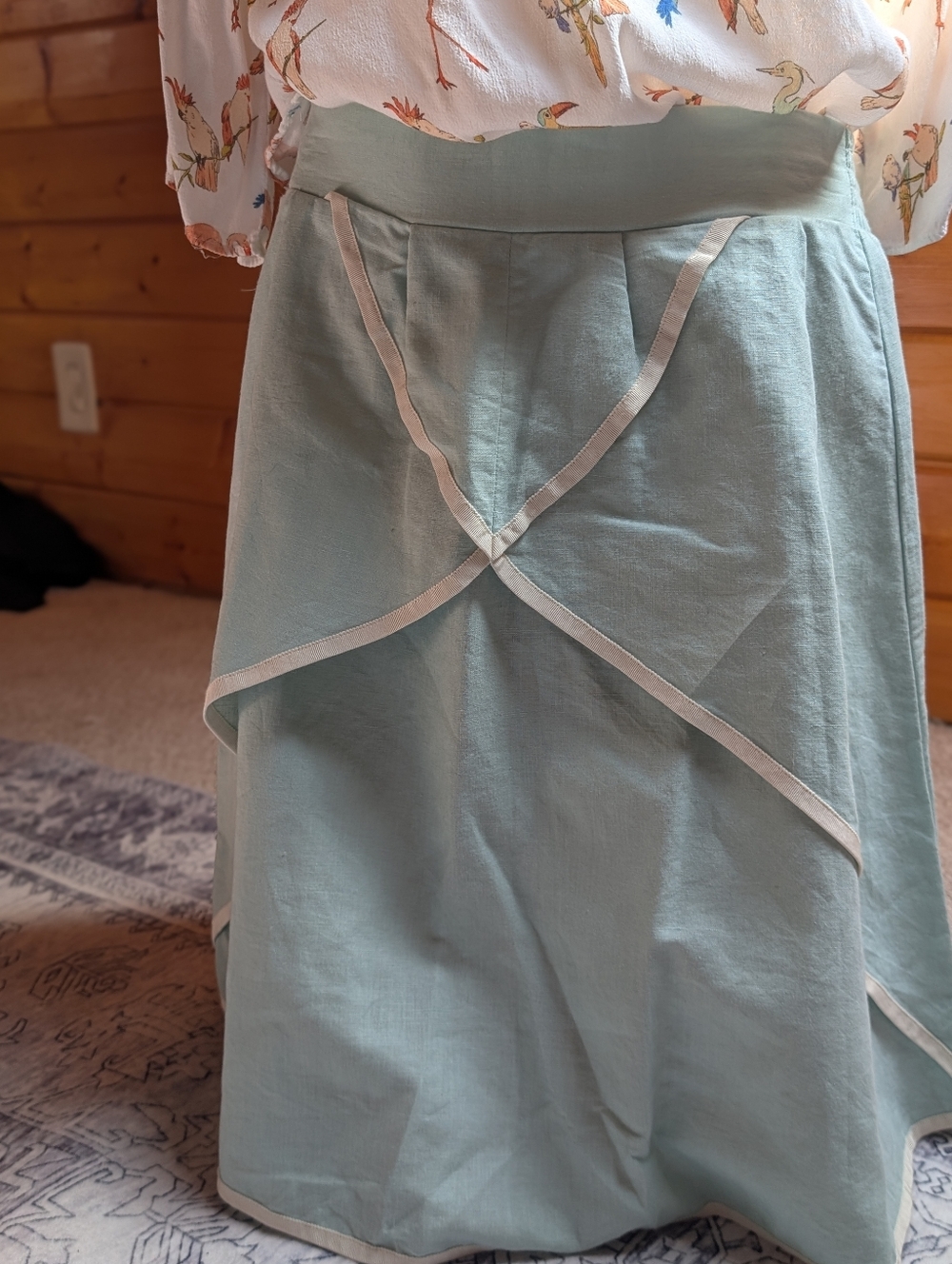 Matilda Jane Light Sage A-Line Skirt with Cream Trim